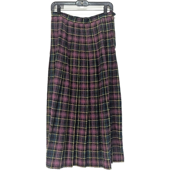 Vintage Dresses & Skirts - Vintage Michele Purple Plaid Pleated Maxi Skirt 9/10 Tartan Fall Flat Front